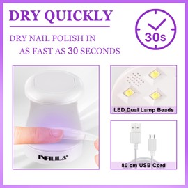 Mini luz UV para uñas de gel INFILILA Mini lámpara de uñas portátil luz UV para uñas 180° diseño de apertura USB secador de uñas UV LED lámpara de uñas curado todos los geles 16W lámpara de uñas UV de secado rápido para un solo dedo