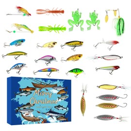 Fishing Advent Calendar 2025 Christmas Countdown - 24 Days Fishing Lures Set Fishing Gear Tackle Gift for Dad Father Fisher Men Teen Boys Xmas