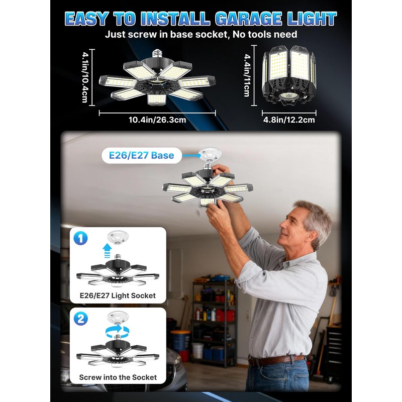 HAPYLUMI LED Garage Light 200W, 2 Pack 20000LM Bright Garage