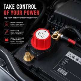 Top Post Battery Disconnect Switch for 12–48V Systems – Negative Terminal ON/OFF Power Isolator for Car, RV and Boat