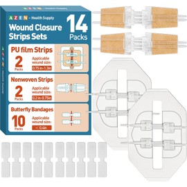 AZEN 14 Pack Emergency Wound Closure Strips, Butterfly Bandages, Emergency Laceration Closure Kit, Repair Wounds Without Stitches, Quick Clot Zip Stitch Wound Closures Device