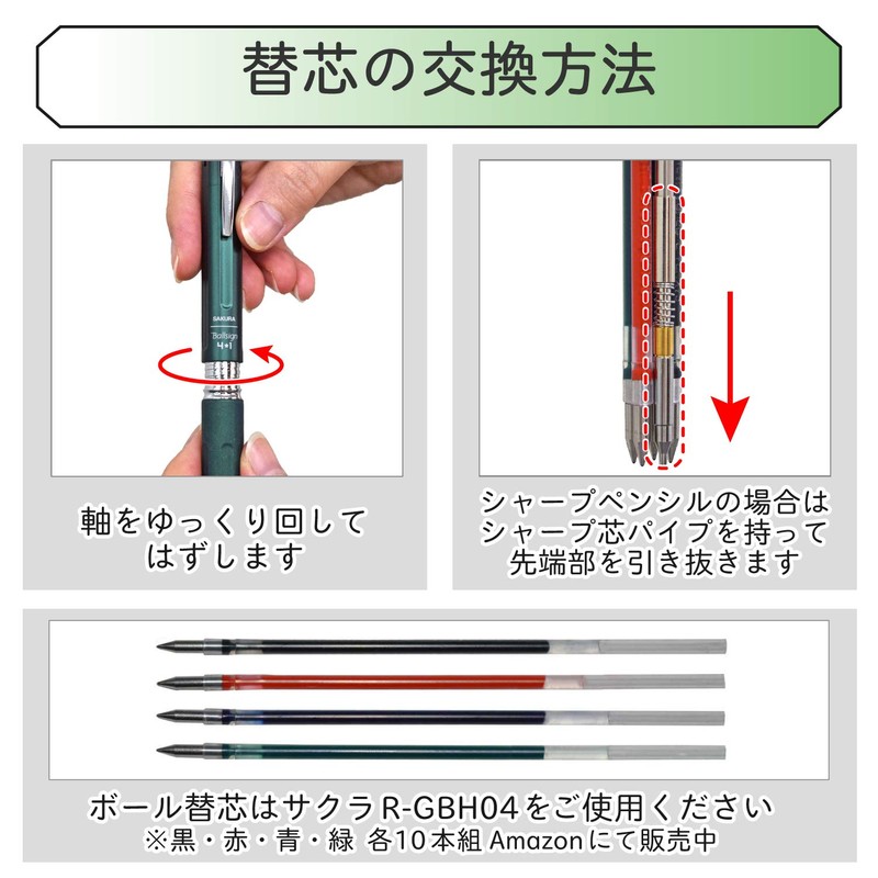 Sakura Crepas GB4M1004P#529 Multifunction Pen Ball Sign 4+1 Metallic Green