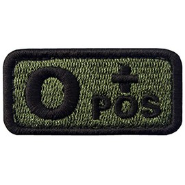 EmbTao Tipo O Positive Tactical Blood Type Hook & Loop Patch - Verde y Negro - 5 x 2,5 cm