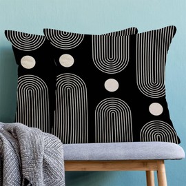Boho Mid Century Pillow Covers 16x16 Inch Set of 2, Abstract Simple Black and White Decorative Throw Pillowcase Boho Modern Outdoor Farmhouse Cushion Cover for Sofa Couch Bed Living Room Decor