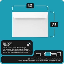 Netuno 50 White Envelopes DIN C5 162 x 229 mm 120 g Aster Business Envelopes without Window Peel and Seal Business Envelopes Premium Paper Envelopes Large White Envelopes Elegant