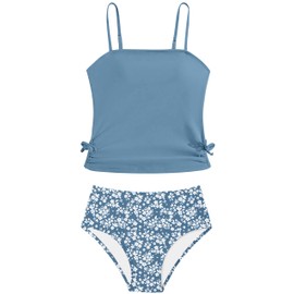 Traje de baño tankini de dos piezas para niñas de 7 a 14 años, Azul, 7-8 Años