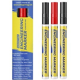 Alcohol Resistant Markers, FINE Point, Designed for Industrial, Laboratory & Hospital Use, 3 per Pack: 1 Red & 2 Black