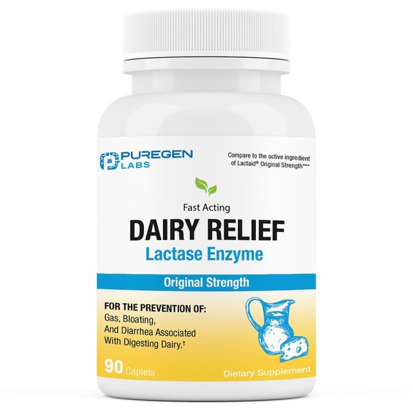 Puregen Labs Dairy Relief Natural Fast Acting Lactase Enzyme 3000