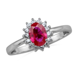 Silvershake Petite 7X5mm Simulated Oval Shape Red Ruby White Gold Plated 925 Sterling Silver Flower Cluster Engagement and Promise Ring July Gemstone Birthstone Size 8, Sterling Silver Rhodium (White Gold Plated), created red ruby & white cz