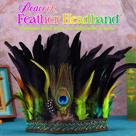 Aukmla Peacock Feather Headband Black Carnival Feather Headpiece Headdress for Women (Green, One Size)