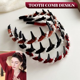 3PCS Vintage High Cranium Artificial Pearl Hairband, Headband Hair Bands for Women, Artificial Pearl Headbands with Teeth Hoop, Versatile Wave Headbands, Decorative Hair Bands