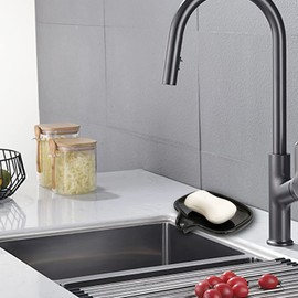 Multi-Color Ceramic Soap Dish for Kitchen or Bathroom, Easy to Clean, Self Draining Soap Holder, Keeps Soap Dry (Black)