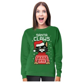 Tstars Santa Claws Sweatshirt Women Teen Girls Cat Ugly Christmas Sweater Style Medium Green