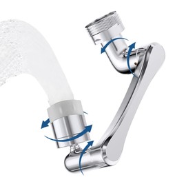 PiPiCat PPC-WHAF 1080° Rotating Water Saving Tap Attachment Multifunction Nozzle for Kitchen and Bathroom, Silver, Splashproof, ABS Material, Polished