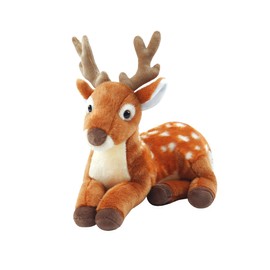 Realistic Stuffed Deer Plush - 10'' Lying Pose Male Buck with Majestic Antlers, Soft Cuddly Companion for Kids & Adults, Woodland Plush for Playtime & Bedroom Decor