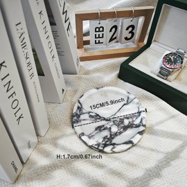 Round Natural Marble Tray, Decorative Stone Serving Platter for Jewelry, Perfume, Food Display Small Dish (Small Size)