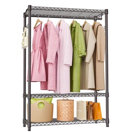 M MZG Heavy Duty Rolling Garment Rack 3 Tiers Adjustable Wire Shelving Clothes Rack with 1 Rods and Side Hooks,Storage Closet Clothing Rack Grey 15.7" D x 45.3" W x 72.4" H