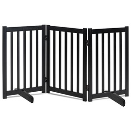 LZRS Solid Hardwood Freestanding Pet Gate,Wooden Dog Gates for Doorways,Nature Wood Dog Gates for The House,Dog Gate for Stairs,Freestanding Indoor Gate Safety Fence,Black,30" Height-3 Panels