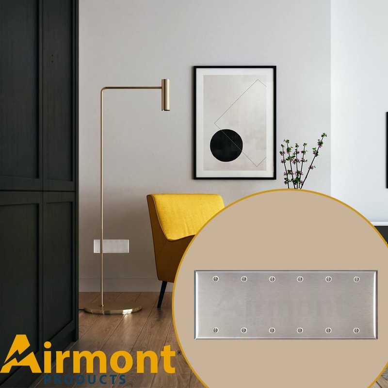 Airmont Products Stainless Steel Blank Wall Plates, 6 Gang Standard