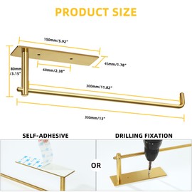 Mooche Kitchen Roll Holder SUS304 304 Stainless Steel Kitchen Towel Holders kitchen essentials kitchen roll holder wall mounted for Kitchen Bathroom Gold