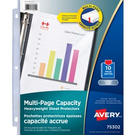 Avery Multi-Page Capacity Sheet Protectors, Clear, Fits Letter Size -8.5" x 11", 50 Page Capacity per Sheet, 10 Sheets (75302)