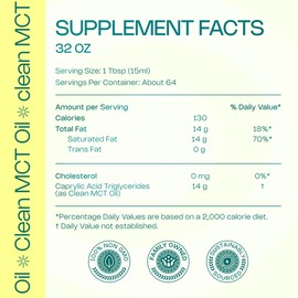 LevelUp Clean MCT Oil - 100% Caprylic C8 for Energy, Focus, Gut Health, Brain Superfuel - Keto Supplement for Ketogenic Coffee and Ketones - Non-GMO (32 oz Glass Bottle)