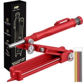 Hmyl Easy Multi function Scribing Tool, Zinc Alloy Smart Scribe Tool with Solid Carpenter Pencil, DIY Scribe Tool woodworking, Gauge Scriber Line Maker, Measuring Tool with Scale, Red