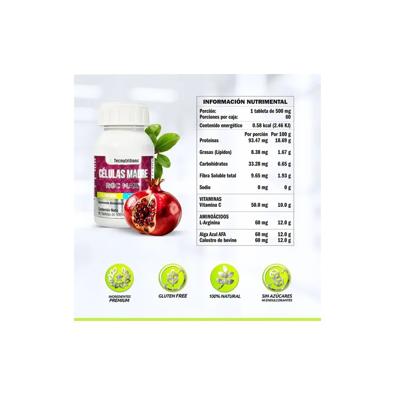 Suplemento Células Madre, Rgc Max, Tecnu® Con L-arginina Sabor Sin