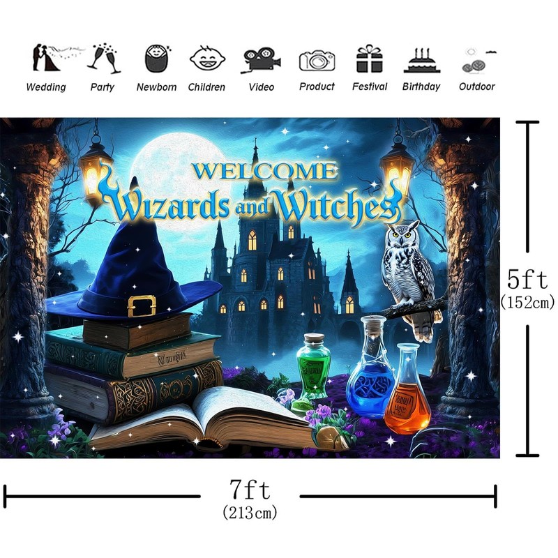 Wizard Party Backdrop Witches Halloween Photography Background 7x5ft