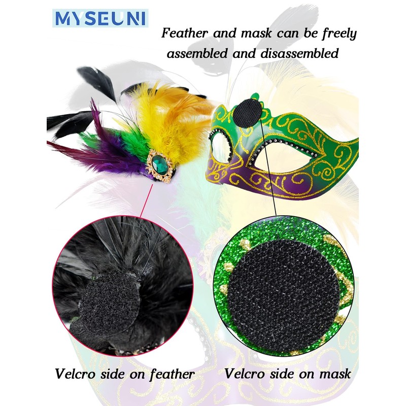MYSEUNI 2025 Mardi Gras Masks for Women with Feathers- Womens