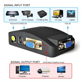 M MAKETHEONE - Adaptador RCA a VGA, compuesto AV S-Video RCA entrada a VGA hembra convertidor, transferencia de señal gráfica de vídeo desde CCTV, PC, portátil, DVR, VCR, TVBox a VGA Monitor proyector