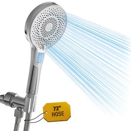 HERLUX High Pressure Shower Head with Stainless Hose & Adjustable Bracket - 3-mode Handheld ShowerHead- Removable & Adjustable Overhead Spray,(Shower Head+hose+holder, Chrome)