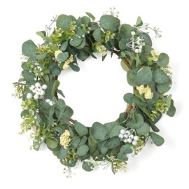 Dremisland Wreaths for Front Door 22'' Eucalyptus Wreath Spring Summer Green Wreath with White Berries for Home Porch Window Wall Farmhouse Home Decor All Seasons Decor