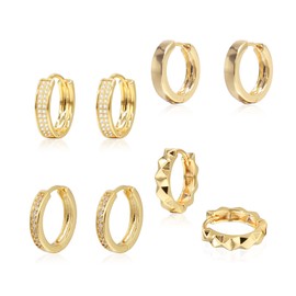 Krstudent 4 Pairs Gold Hoop Earrings Pack 18K Gold Plated Small Hypoallergenic Hoop Huggie Earrings Set for Women Girls