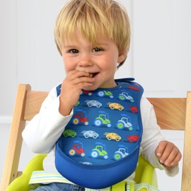 Bibetta Meal Apron, Machine Washable, Sleeveless, Baby Food, Nursery School, Meal Bib, Pack of 2, Cars/Denim Blue
