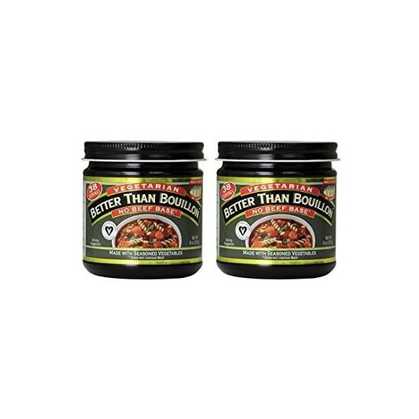 Better Than Bouillon Vegetarian No Beef Base, Made with Seasoned Vegetables, Certified Vegan, Makes 9.5 Quarts of Broth, 38 Servings, 8-Ounce Jar (Pack of 2)