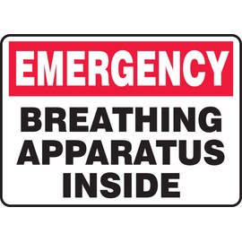 Accuform MFSD572VA Aluminum Safety Sign, Legend "Emergency Breathing Apparatus Inside", 10" Length x 14" Width, Red/Black on White