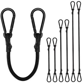Tensioning Elastic Strap with Carabiner, Expander with Carabiner Hook, Set of 6, Luggage Tensioner Black in 3 Sizes, 60 cm, 90 cm, 120 cm, Extra Strong Rubber Tensioner for Sun Sail, Tarps, Garden