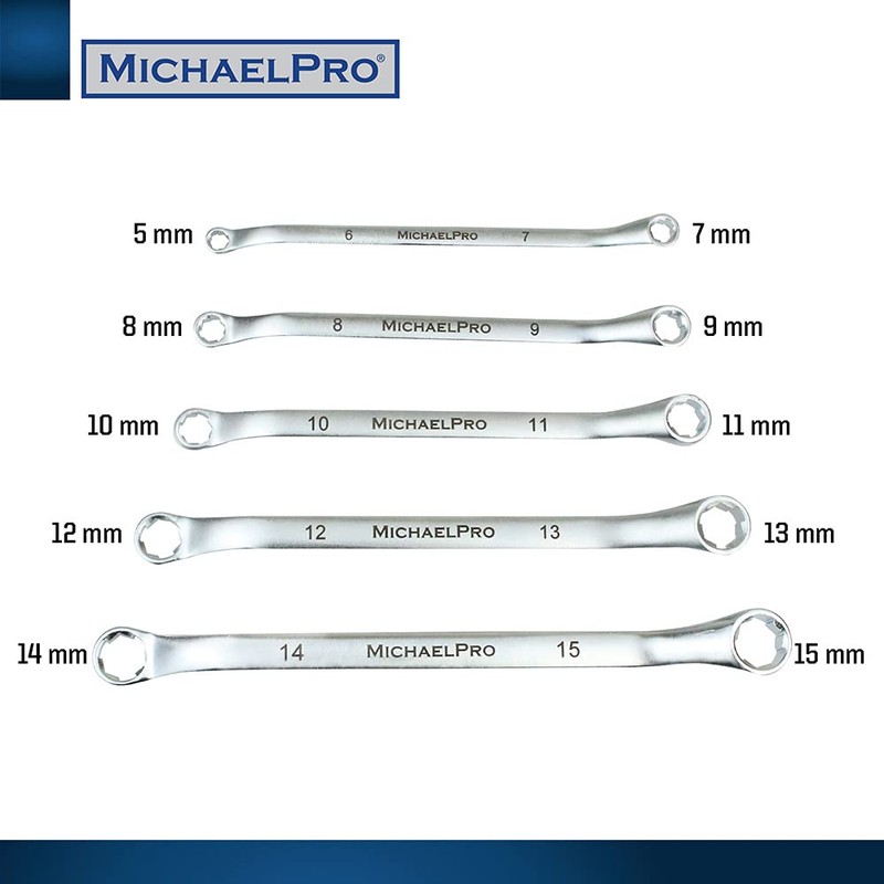 MichaelPro MP001034 5-Piece 45 Degree Anti Shedding, Double Ring Spanner
