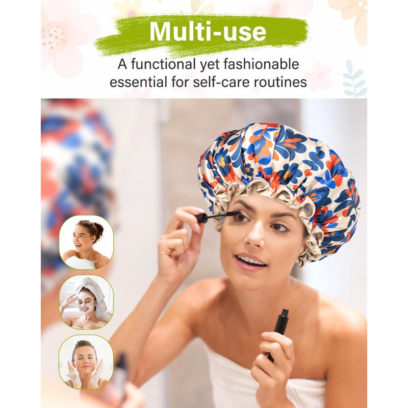 mikimini Reusable Showe Cap for Women Waterproof, Large Shower Caps