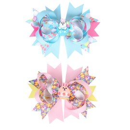 Easter Hair Clips Easter Bows Clips Grosgrain Hair Barrettes Bunny Rabbit Headwear Boutique Hairpin Blue Pink Egg Hair Accessories Alligator Clips Supplies Party Costume Decoration 2PCS