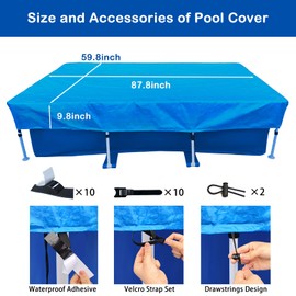 87 x 59 in Pool Cover 7 x 4 Rectangle Swimming Pool Cover 86 x 59 in Rectangular Above Ground Pool Cover 7.3 ft x 4.9 ft Winter Pool Covers with Drawstring Dust Rain Proof Durable Blue for Family