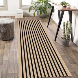 KOZYFLY Brown and Black Striped Porch Rug 2x4.3 Ft Washable Outdoor Rug Farmhouse Outdoor Doormats Front Door Rugs Striped Runner Rugs for Front Door Kitchen Hallway Bedroom Laundry Room