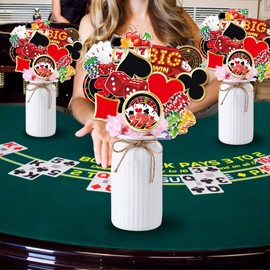 12 Pieces Casino Centerpiece Sticks Las Vegas Party Decorations Texas Poker Theme Party Decor Casino Night Themed Table Centerpieces Topper for Housewarming Casino Bar Birthday Party Supplies