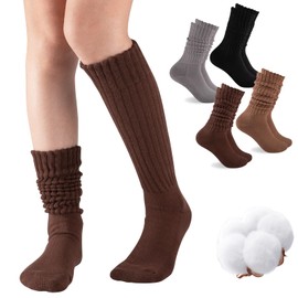 COOVAN Slouch Socks Women 4 Pairs Knee High Scrunch Cotton Soft Knit Cushion Extra Long Socks