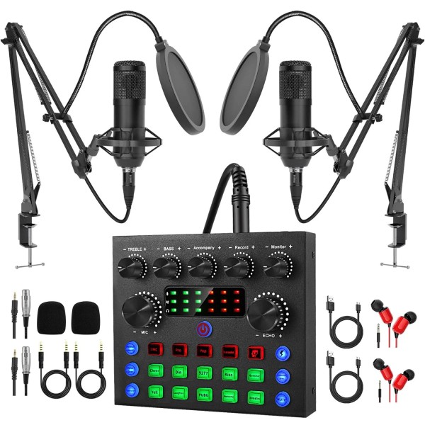 Foltusymy Podcast Equipment Bundle for 2, All-in-One Audio Interface with