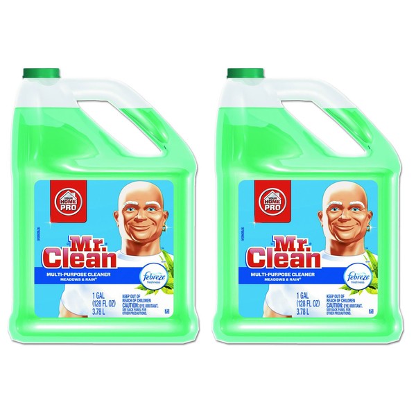 Mr. Clean PGC 23124 84847665 Multipurpose Cleaning Solution with Febreze, 128 oz. Capacity Bottle, Meadows and Rain Scent , 2 Pack