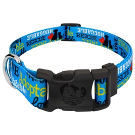 Country Brook Petz - Deluxe Blue Loveable Rescue Dog Collar - Made in The U.S.A. - Rescue Collection Featuring Shelter Designs (1 Inch, Extra Large)