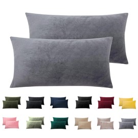 Soifox Velvet Warm Pillow Cases 2 Pack Grey - Winter Thermal Pillowcases with Envelope Closure, Flannel Soft Fluffy Pillow Covers, Decorative Cushion Covers 50x75cm