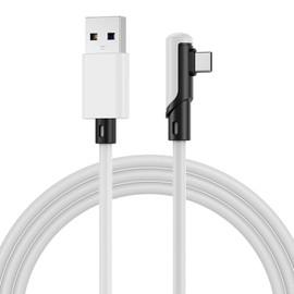 MMOBIEL VR Link Cable USB to USB-C for Meta Quest 3S / 3/2 / Pro, Pico 4 Ultra / 4 and PC/Steam VR 90 Degree Type-C for VR Headset Gaming – 10ft USB Charging Link Cable – White